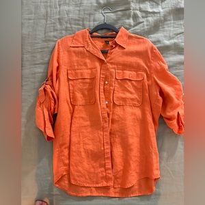 Oversized burnt orange linen Ralph Lauren button up